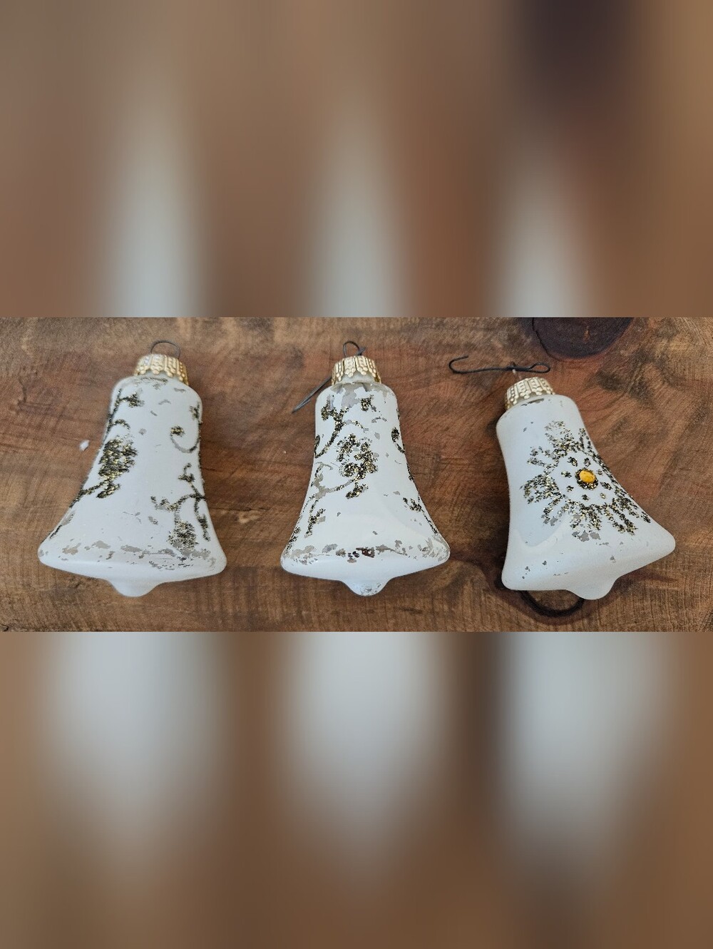 Vintage 70s West Germany Glass White Christmas Ornaments Lot Of 3